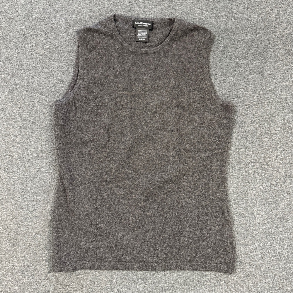 Modern Lord & Taylor Cashmere Shell Tank Women Medium Gray Good Sleeveless Knit